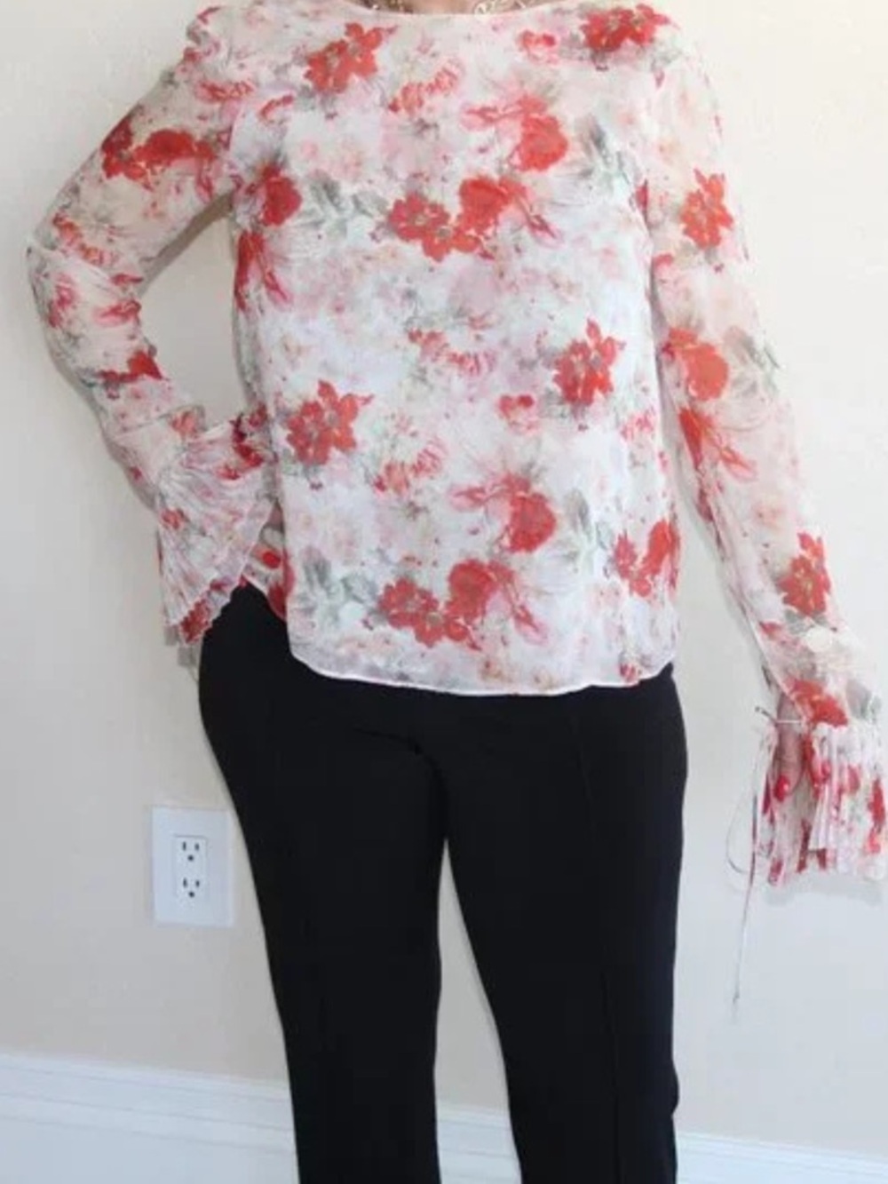 Intermix Charlie Floral Silk Pleated Tie Sleeve Blouse Exclusive by Intermix